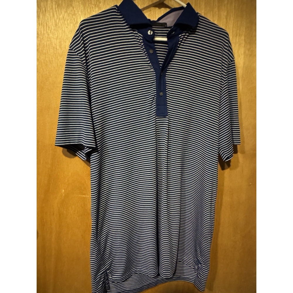 Greyson Men's L Blue Striped Short Sleeve Performance Polo Golf (K)